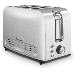Runnatal 2 Slice Slot Toaster, Stainless Steel, Extra-Wide Slot Toaster with 7 Shade Settings, Silver Metallic