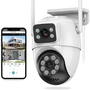 Dual Lens Outdoor Security Cameras, PTZ Wired WiFi Camera 360°View,IP66 Waterproof,Human Detection&Tracking,Light Alarm,Night Vision,24/7 Record in Kuwait
