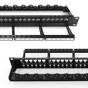 24 Port Patch Panel CAT6A Keystone Patch Panel Shielded with Smart Cable Management for 19 inch Rack Mount