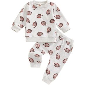 Toddler Baby Boy Girl Football Outfit Rugby Print Long Sleeve Sweatshirt Pants Set 2Pcs Fall Clothes Tracksuits
