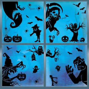 9 Sheets Mega Bundle of 87 Reusable Halloween Window Stickers - Clings Bats Spiders Double Side Spooktacular Halloween Decorations for Windows