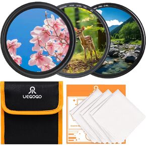 58mm UV/CPL/ND Lens Filter Kit (3 Pieces)-18 Multi-Layer Coatings, UV Filter + Polarizer Filter + Neutral Density Filter (ND8) + Cleaning Cloth+ Filter Pouch for Camera Lens (58MM)