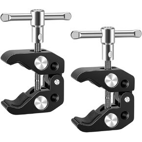 Camera Clamp Mount Super Clamp with 5 x 1/4" and 3/8" Threaded Holes - Clip Clamp for Cameras, Umbrellas, Tripods, Hooks, Shelves, Plate Glass, Cross Bars, Light Stand, Photography Accessories