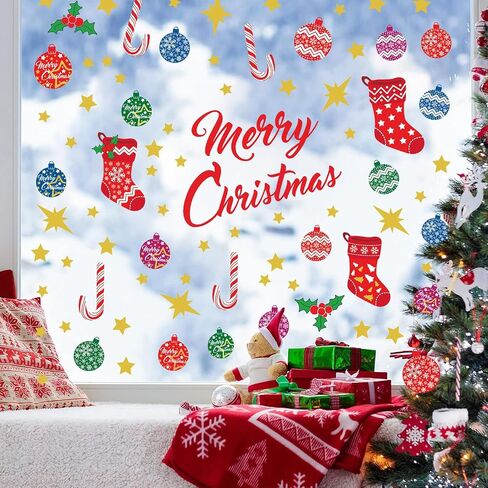 Christmas Wall Decals New Year Wall Sticker Indoor Multicolour Removable Peel and Stick Wall Decals for Window Clings Glass Living Room Children Nursery School Restaurant Cafe Hotel Home Office Décor in Saudi Arabia