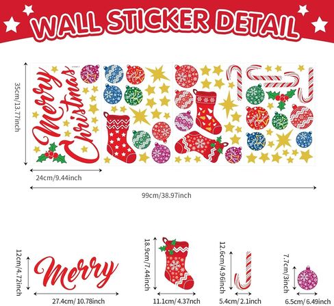 Christmas Wall Decals New Year Wall Sticker Indoor Multicolour Removable Peel and Stick Wall Decals for Window Clings Glass Living Room Children Nursery School Restaurant Cafe Hotel Home Office Décor in Saudi Arabia