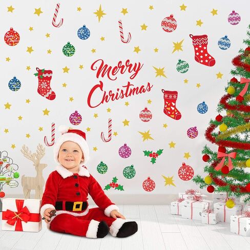 Christmas Wall Decals New Year Wall Sticker Indoor Multicolour Removable Peel and Stick Wall Decals for Window Clings Glass Living Room Children Nursery School Restaurant Cafe Hotel Home Office Décor in Saudi Arabia