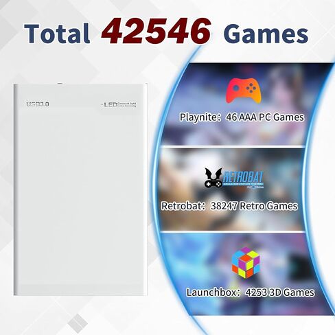 وحدة تحكم ألعاب ريترو Hdd مع 42,546 لعبة مدمجة، وحدة تحكم محاكي 3 نظام ألعاب مع 46 لعبة AAA مدمجة 38,247 لعبة ريترو 4,253 لعبة فيديو التوصيل والتشغيل، وحدة تحكم ألعاب فيديو الكل في واحد in Saudi Arabia