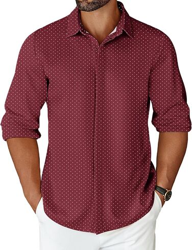 COOFANDY Mens Button Down Shirts Wrinkle Free Dress Shirts Long Sleeve No Tuck Shirt Wine Red in Kuwait
