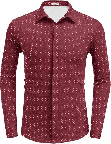 COOFANDY Mens Button Down Shirts Wrinkle Free Dress Shirts Long Sleeve No Tuck Shirt Wine Red in Kuwait