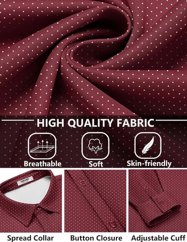 COOFANDY Mens Button Down Shirts Wrinkle Free Dress Shirts Long Sleeve No Tuck Shirt Wine Red in Kuwait