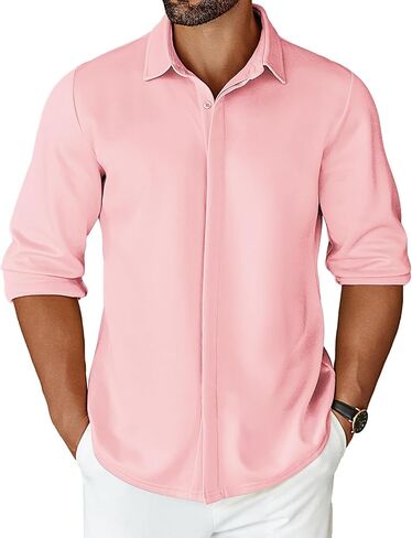 COOFANDY Mens Button Down Shirts Wrinkle Free Dress Shirts Long Sleeve No Tuck Shirt Wine Red in Kuwait