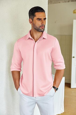 COOFANDY Mens Button Down Shirts Wrinkle Free Dress Shirts Long Sleeve No Tuck Shirt Wine Red in Kuwait