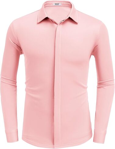 COOFANDY Mens Button Down Shirts Wrinkle Free Dress Shirts Long Sleeve No Tuck Shirt Wine Red in Kuwait