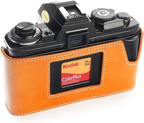 Minolta X-700 Case, BolinUS Handmade Genuine Real Leather Half Camera Case Bag Cover for Minolta X-700 with Hand Strap (Yellow) in Saudi Arabia