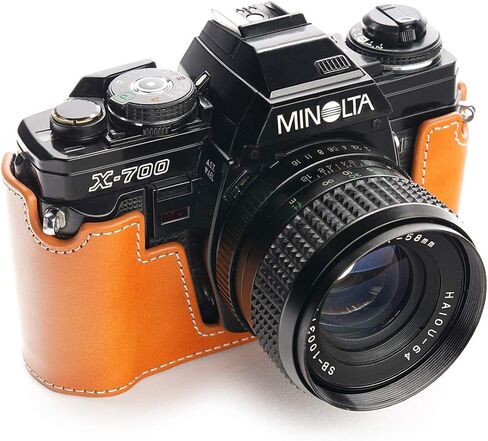 Minolta X-700 Case, BolinUS Handmade Genuine Real Leather Half Camera Case Bag Cover for Minolta X-700 with Hand Strap (Yellow) in Saudi Arabia