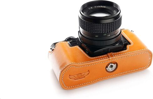 Minolta X-700 Case, BolinUS Handmade Genuine Real Leather Half Camera Case Bag Cover for Minolta X-700 with Hand Strap (Yellow) in Saudi Arabia