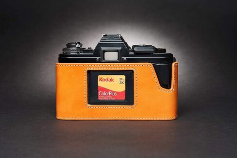Minolta X-700 Case, BolinUS Handmade Genuine Real Leather Half Camera Case Bag Cover for Minolta X-700 with Hand Strap (Yellow) in Saudi Arabia