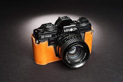Minolta X-700 Case, BolinUS Handmade Genuine Real Leather Half Camera Case Bag Cover for Minolta X-700 with Hand Strap (Yellow) in Saudi Arabia