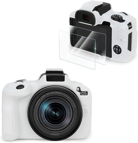 Compatible with Canon EOS R50 Camera Case Accessories kit[with 2 LCD Tempered Films],EOS R50 Silicone Protective Case Digital Camera case Enhanced Grip Sensation Lightweight 9H 0.25mm-White in Saudi Arabia