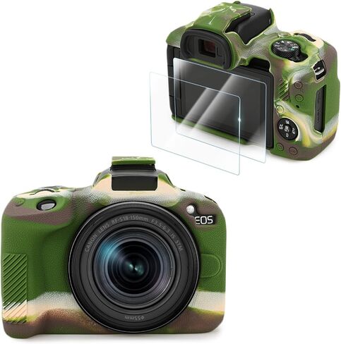 Compatible with Canon EOS R50 Camera Case Accessories kit[with 2 LCD Tempered Films],EOS R50 Silicone Protective Case Digital Camera case Enhanced Grip Sensation Lightweight 9H 0.25mm-White in Saudi Arabia