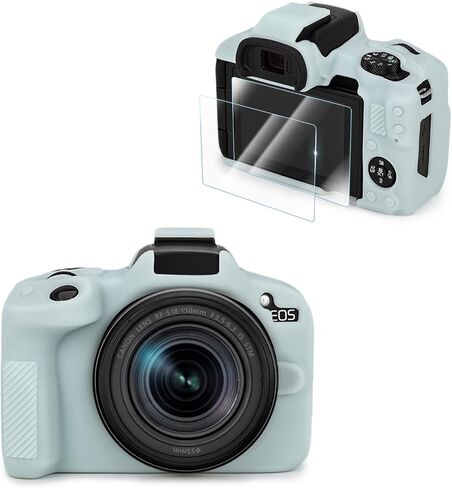Compatible with Canon EOS R50 Camera Case Accessories kit[with 2 LCD Tempered Films],EOS R50 Silicone Protective Case Digital Camera case Enhanced Grip Sensation Lightweight 9H 0.25mm-White in Saudi Arabia