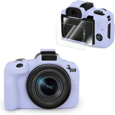 Compatible with Canon EOS R50 Camera Case Accessories kit[with 2 LCD Tempered Films],EOS R50 Silicone Protective Case Digital Camera case Enhanced Grip Sensation Lightweight 9H 0.25mm-White in Saudi Arabia