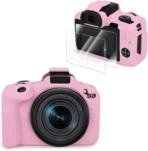 Compatible with Canon EOS R50 Camera Case Accessories kit[with 2 LCD Tempered Films],EOS R50 Silicone Protective Case Digital Camera case Enhanced Grip Sensation Lightweight 9H 0.25mm-White in Saudi Arabia