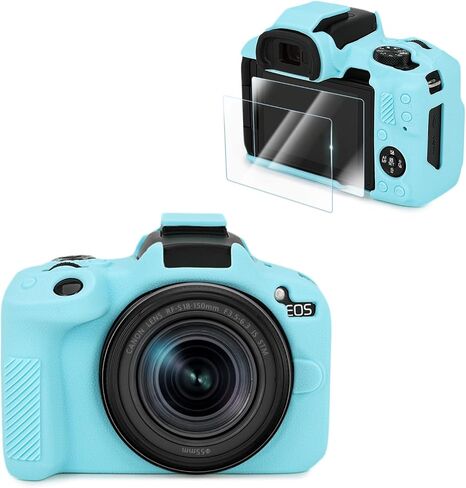Compatible with Canon EOS R50 Camera Case Accessories kit[with 2 LCD Tempered Films],EOS R50 Silicone Protective Case Digital Camera case Enhanced Grip Sensation Lightweight 9H 0.25mm-White in Saudi Arabia