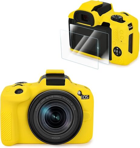 Compatible with Canon EOS R50 Camera Case Accessories kit[with 2 LCD Tempered Films],EOS R50 Silicone Protective Case Digital Camera case Enhanced Grip Sensation Lightweight 9H 0.25mm-White in Saudi Arabia