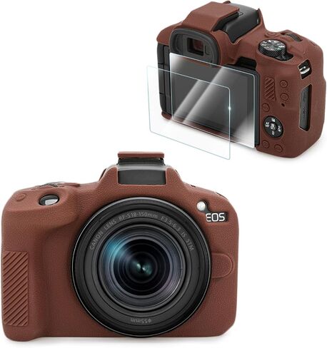 Compatible with Canon EOS R50 Camera Case Accessories kit[with 2 LCD Tempered Films],EOS R50 Silicone Protective Case Digital Camera case Enhanced Grip Sensation Lightweight 9H 0.25mm-White in Saudi Arabia