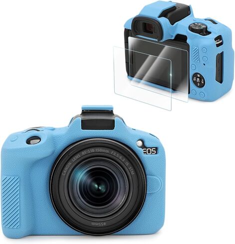 Compatible with Canon EOS R50 Camera Case Accessories kit[with 2 LCD Tempered Films],EOS R50 Silicone Protective Case Digital Camera case Enhanced Grip Sensation Lightweight 9H 0.25mm-White in Saudi Arabia