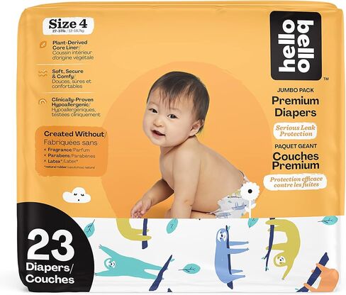 حفاضات الأطفال الفاخرة Hello Bello مقاس 4، 23 قطعة من حفاضات الأطفال القابلة للاستعمال مرة واحدة، فائقة الامتصاص، لا تسبب الحساسية، وصديقة للبيئة مع أغطية مريحة ومريحة تناسب I Sleepy Sloths in Kuwait