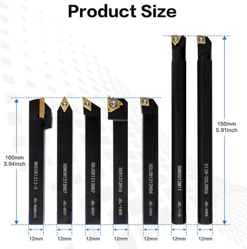 Indexable Lathe Turning Tool 21Pcs Kit,7 Pcs Metal Lathe Tool Holder Set and 14 Pcs Turning Inserts,3/8'' 10mm Shank with Carbide Inserts for Turning Grooving Threading Boring in Kuwait