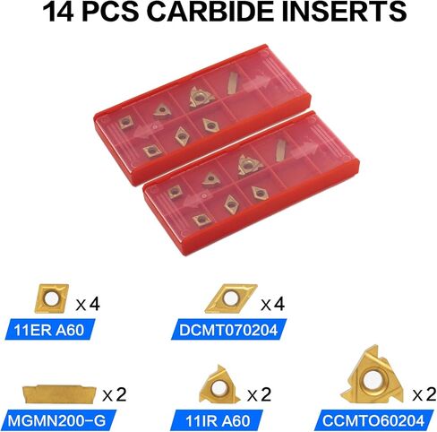 Indexable Lathe Turning Tool 21Pcs Kit,7 Pcs Metal Lathe Tool Holder Set and 14 Pcs Turning Inserts,3/8'' 10mm Shank with Carbide Inserts for Turning Grooving Threading Boring in Kuwait