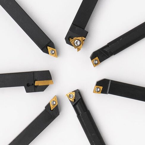 Indexable Lathe Turning Tool 21Pcs Kit,7 Pcs Metal Lathe Tool Holder Set and 14 Pcs Turning Inserts,3/8'' 10mm Shank with Carbide Inserts for Turning Grooving Threading Boring in Kuwait