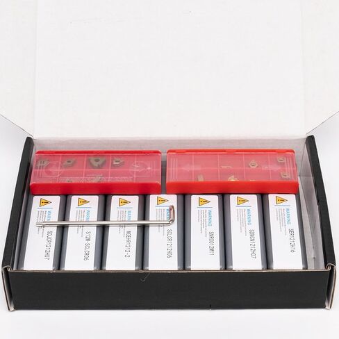 Indexable Lathe Turning Tool 21Pcs Kit,7 Pcs Metal Lathe Tool Holder Set and 14 Pcs Turning Inserts,3/8'' 10mm Shank with Carbide Inserts for Turning Grooving Threading Boring in Kuwait