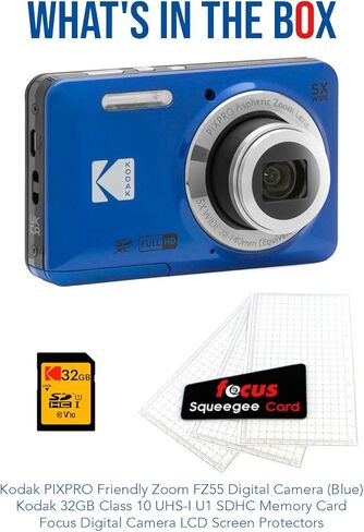 Kodak PIXPRO Friendly Zoom FZ55 Digital Camera (Blue) Bundle with 32GB Memory Card and Digital Camera LCD Screen Protectors (3 Items) in Saudi Arabia