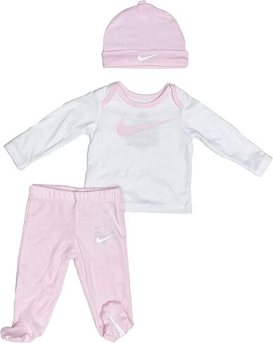 طقم بنطال بأقدام للفتيات الصغيرات من Nike، بلوزة بأكمام طويلة وقبعة صغيرة، 3 قطع (W(56K436-A9Y)/P، حديثي الولادة) in Saudi Arabia