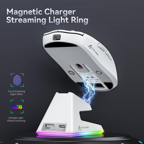 ماوس ألعاب X6 لاسلكي، ماوس Superlight مع قاعدة شحن مغناطيسية RGB، 2.4G/BT5.2/سلكي، مستشعر PAW3395 26000 نقطة في البوصة، زر قابل للبرمجة للكمبيوتر الشخصي/Mac in Saudi Arabia