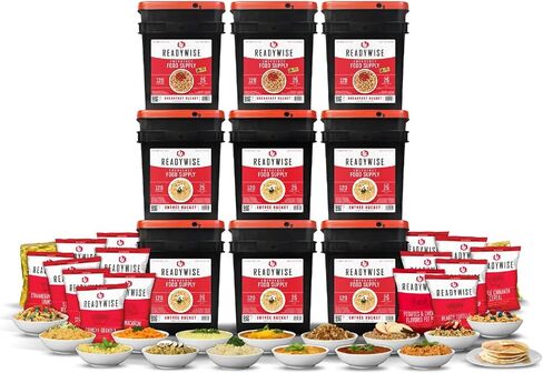 ReadyWise Emergency Food Supply - 360 Servings, 3 Buckets, Freeze Dried & Dehydrated Package of Long Term Meals, Survival Kit for Camping, Prepper Food Storage Supplies, up to 25 Year Shelf Life in Kuwait