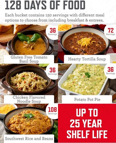 ReadyWise Emergency Food Supply - 360 Servings, 3 Buckets, Freeze Dried & Dehydrated Package of Long Term Meals, Survival Kit for Camping, Prepper Food Storage Supplies, up to 25 Year Shelf Life in Kuwait