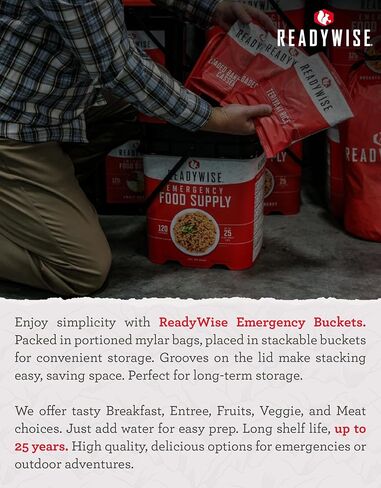 ReadyWise Emergency Food Supply - 360 Servings, 3 Buckets, Freeze Dried & Dehydrated Package of Long Term Meals, Survival Kit for Camping, Prepper Food Storage Supplies, up to 25 Year Shelf Life in Kuwait