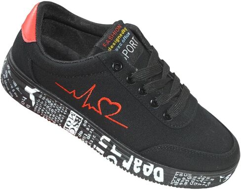 حذاء نسائي من TPbaeke برباط أمامي ورسومات جرافيكية، حذاء نسائي منخفض الأعلى | أحذية رياضية واسعة للتنس مع نعل خارجي مطاطي (ناعم وقابل للتنفس) in Kuwait