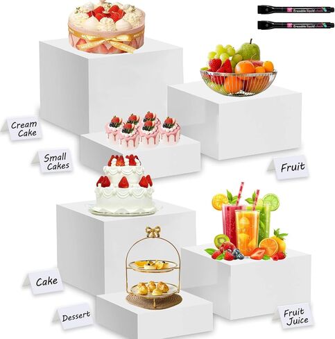 Buffet Risers, 3PCS Food Risers for Buffet Table, White Acrylic Risers for Display for Food with Mini Table Signs, Catering Displays & Food Stands with Hollow Bottoms in Saudi Arabia