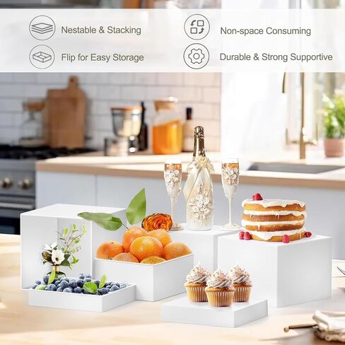 Buffet Risers, 3PCS Food Risers for Buffet Table, White Acrylic Risers for Display for Food with Mini Table Signs, Catering Displays & Food Stands with Hollow Bottoms in Saudi Arabia