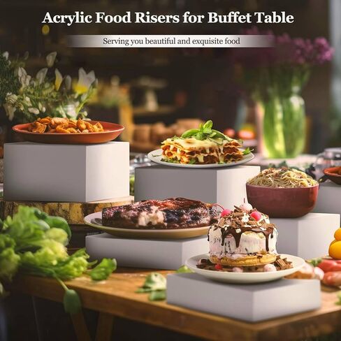 Buffet Risers, 3PCS Food Risers for Buffet Table, White Acrylic Risers for Display for Food with Mini Table Signs, Catering Displays & Food Stands with Hollow Bottoms in Saudi Arabia