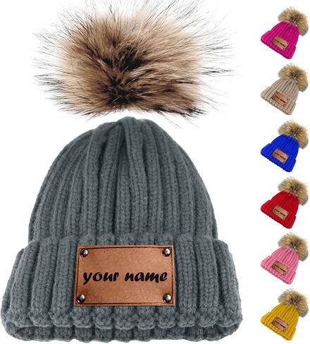 Personalized Parent-Child Beanie Hat, 2-Pack Mama Mini Pom Pom Hat,Mother & Baby Boy Girl Winter Warm Knit Hat Gift Sapphire in Saudi Arabia