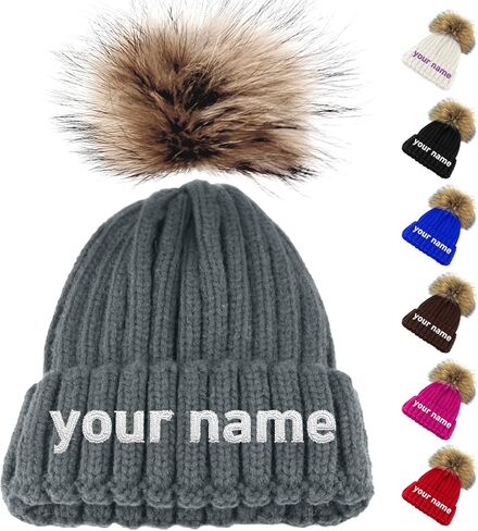 Personalized Parent-Child Beanie Hat, 2-Pack Mama Mini Pom Pom Hat,Mother & Baby Boy Girl Winter Warm Knit Hat Gift Sapphire in Saudi Arabia
