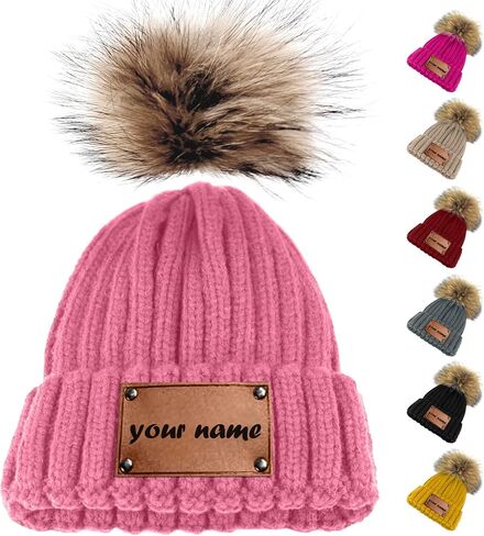 Personalized Parent-Child Beanie Hat, 2-Pack Mama Mini Pom Pom Hat,Mother & Baby Boy Girl Winter Warm Knit Hat Gift Sapphire in Saudi Arabia
