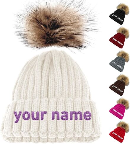 Personalized Parent-Child Beanie Hat, 2-Pack Mama Mini Pom Pom Hat,Mother & Baby Boy Girl Winter Warm Knit Hat Gift Sapphire in Saudi Arabia